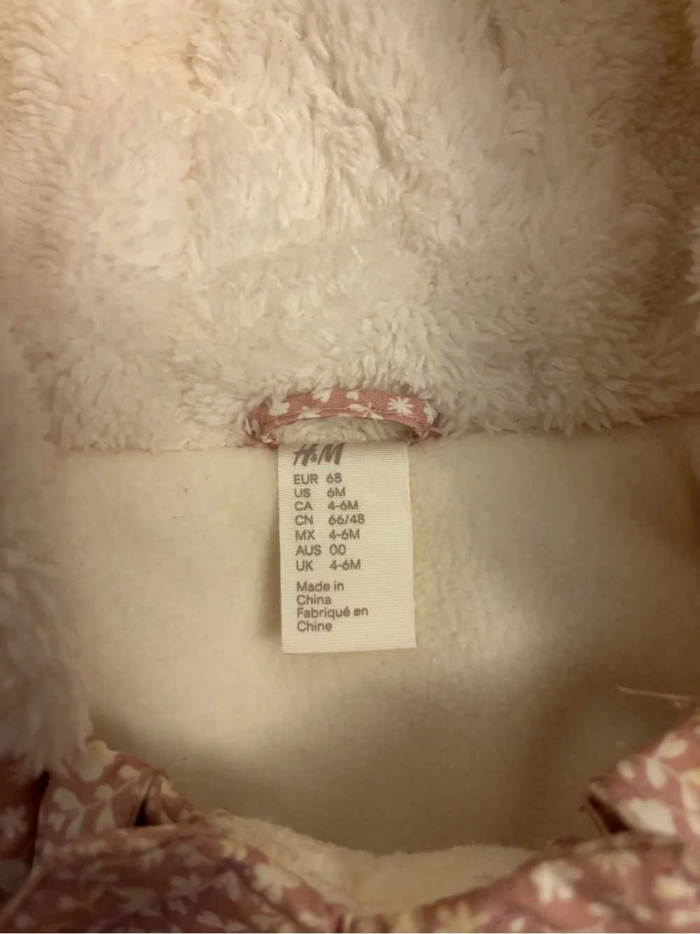 H&M Pink Floral-Print Fleece-Lined One-Piece Snowsuit